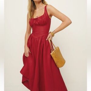 REFORMATION Balia Linen Dress IN Sundried Tomato Red
